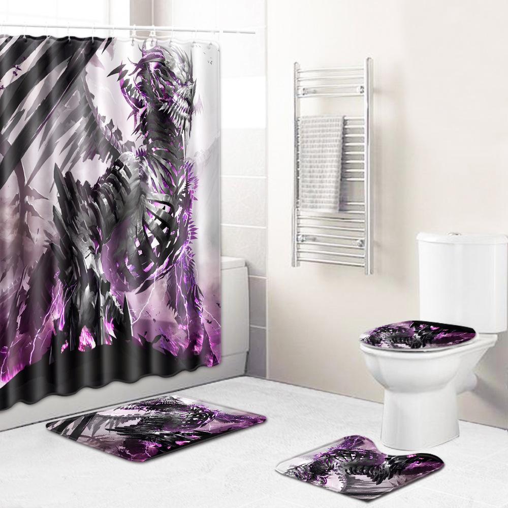 Skull Shower Curtain Floor Mat Combination Four-Piece Set Bathroom Toilet Carpet Shower Room Mat Foot Mat