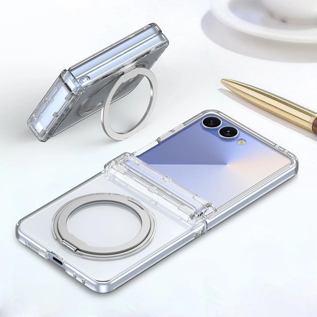 360 Rotating Bracket Phone Case for Samsung Galaxy Z Flip 7 6 5 Flip7 Flip6 Flip5 Electroplated Magnetic Hinge Protective Cover