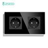 BSEED EU Standard 1/2/3Gang 2Way Wall Touch Switch Light Sensor Switches Wall Socket USB Type-C Crystal Glass Panel 240V Black