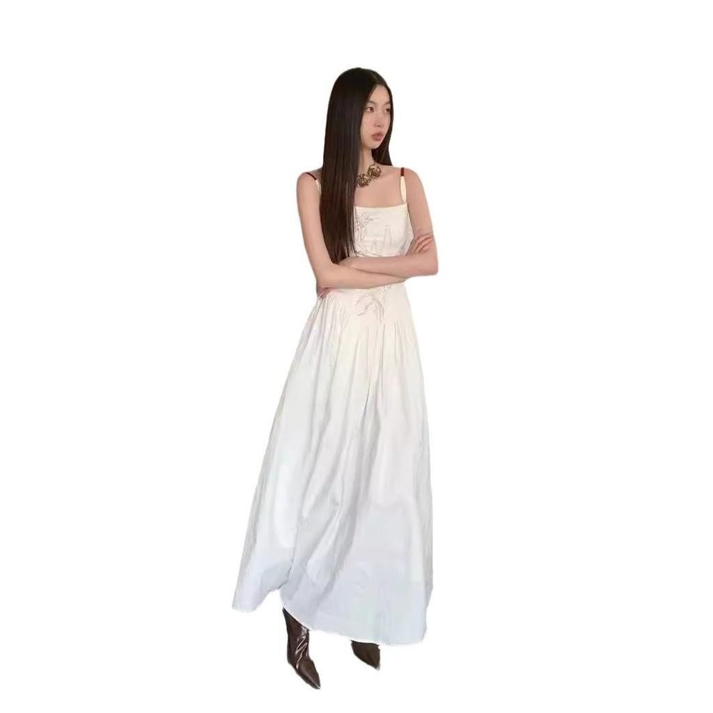 Summer New New Chinese Embroidery Long Backless Waist Thin Suspender White Temperament