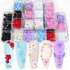 1 Box 3D Flower Nail Art Charm 6 Grids Resin Floral Charms Golden Beads DIY Nail Design Jewelry Crafts Manicure Decoration Accessories