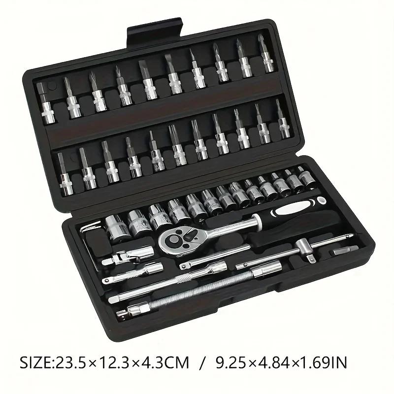 46 Piece/Set of Car Repair Tool Kit 1/4-Inch Socket Set Car Repair Tool Ratchet Torque Wrench Combo Auto Repairing Tool Set