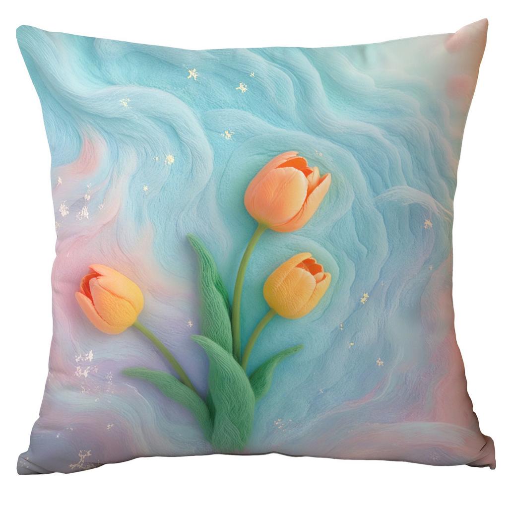 New 3D Imitation Plush Tulip Pillow Case Fresh Home Living Room Sofa Cushion Cover Premium Durable Quality Useful