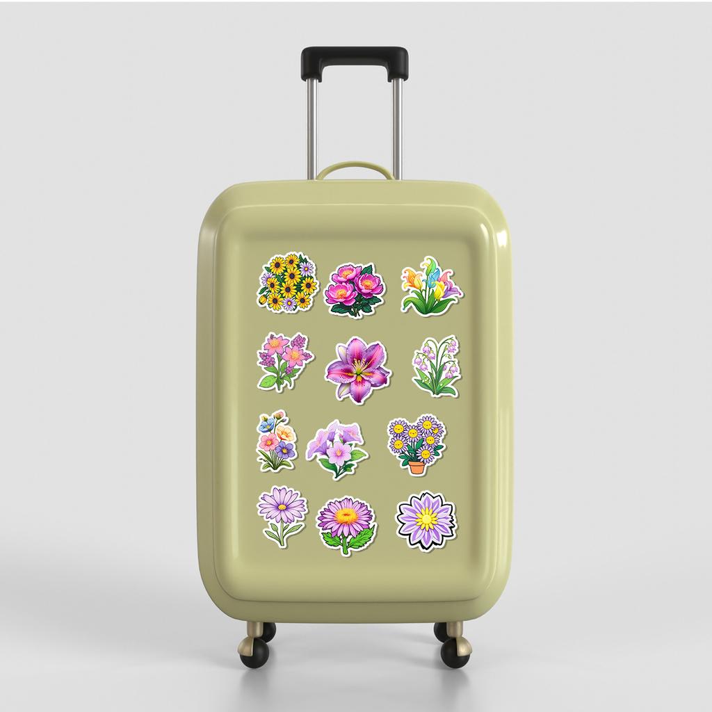 50 Cute Flowers Doodle Stickers Water Cup Mobile Phone Waterproof Decorative Stickers Creative Flowers Hand Account Stickers