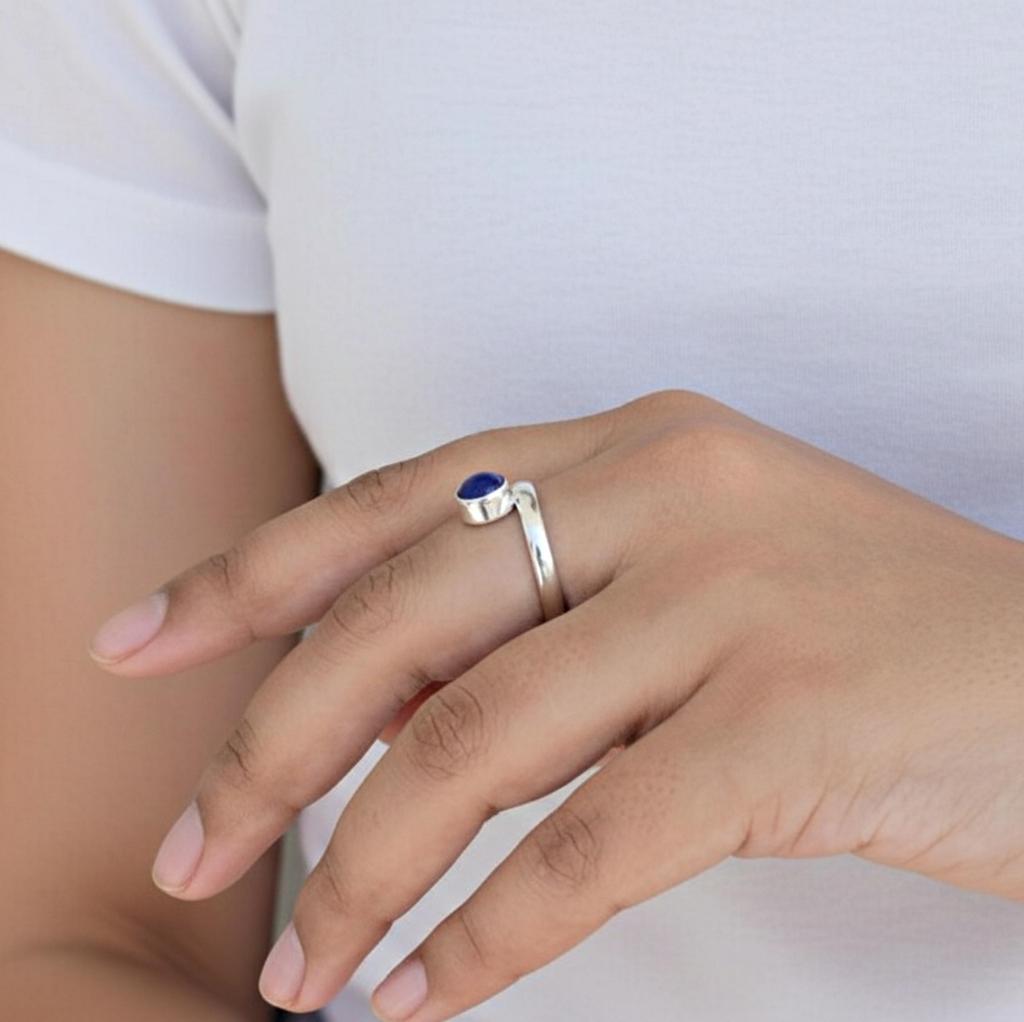 Lapis Lazuli Round Statement Ring, 925 Sterling Silver Jewelry, Everyday Wear Ring for Women