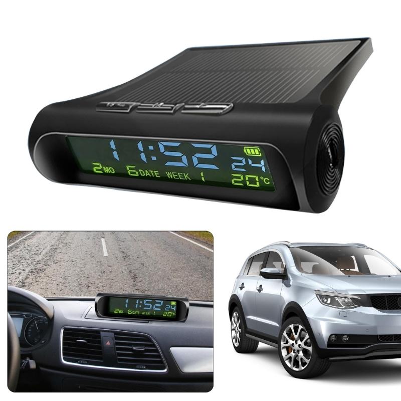 Small Digital Car Dashboard Clock Solar Power & Rechargeable Clear LCD Time Display Watch Stick On Car Clock