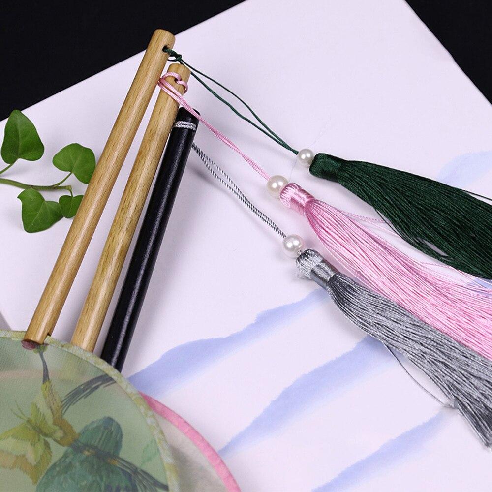 1PC Chinese Style Hand Fan Cute Mini Travel Portable Fan Round Shape Cloth Fan Bamboo Handle with Tassel Home Decoration