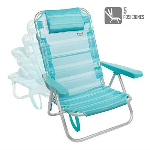 AKTIVE 53963 Chaise Multiposition Aluminium Beach, 108 x 60 x 82 cm Bleu Méditerranée 53963