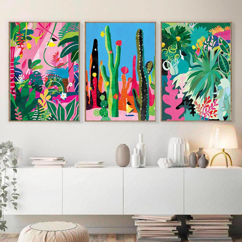 

Ботанический сад Кактус Джунгли Wall Art Холст Картина Цвет Абстрактные растения Скандинавский постер и принты Картина Современный домашний декор