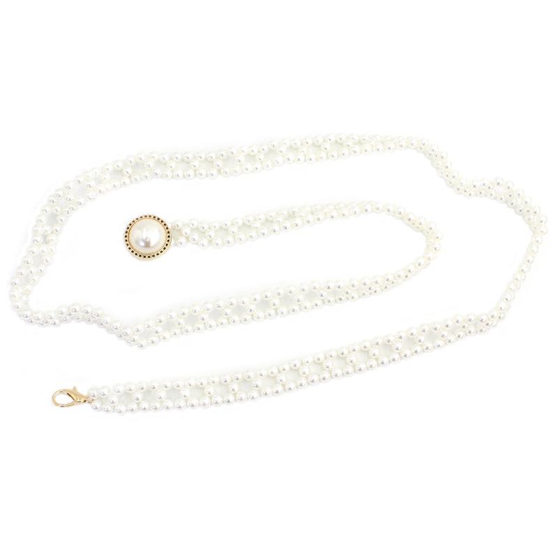 Women's Pearl Waist Chain - Decorative Dress Accessory, Fashionable and Versatile with Large Pearl Round Buckle Hook