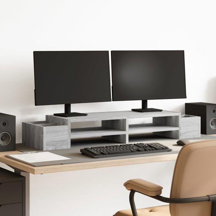 VidaXL Support de moniteur avec rangement sonoma gris bois ingénierie, support de moniteur pour bureau, étagère de moniteur, 854693
