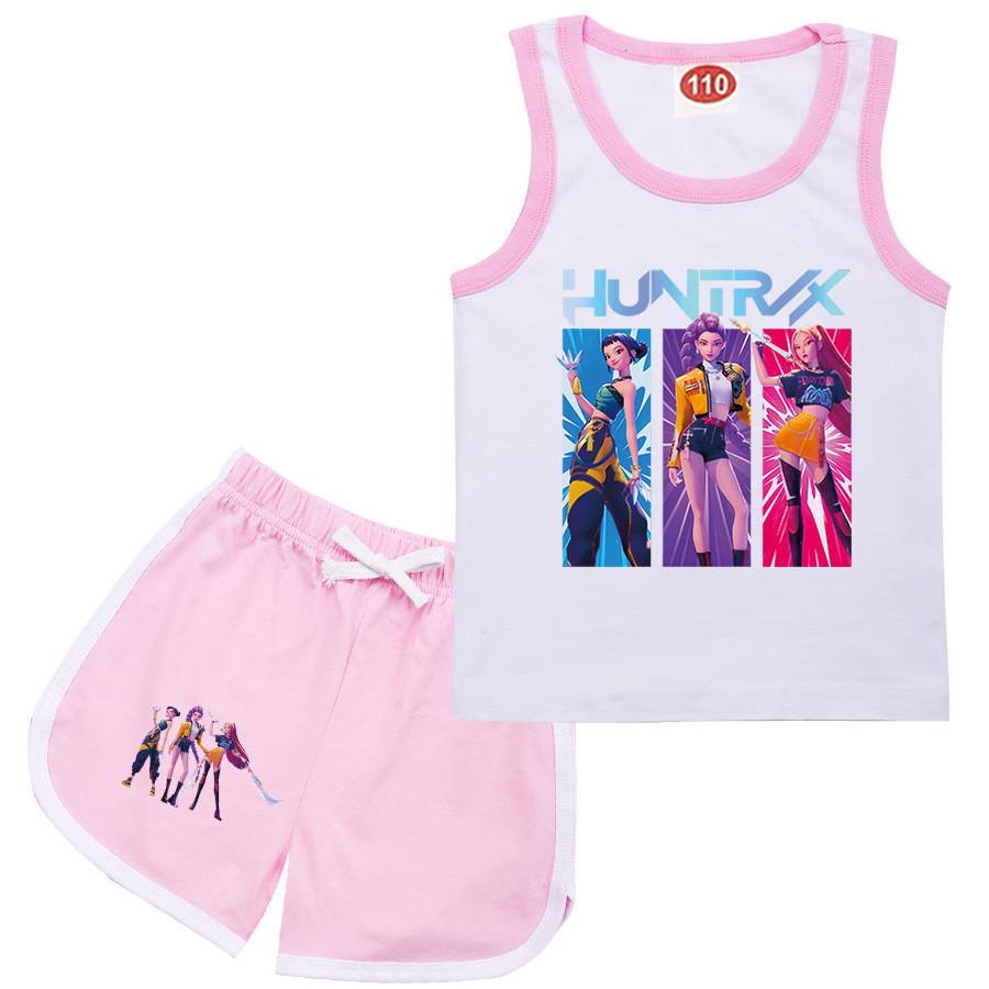 Kinder Mädchen Anime Cartoon K-Pop Rumi Aufdruck Baumwolle Ärmelloses T-Shirt Tanktop Shorts Kleidung Set