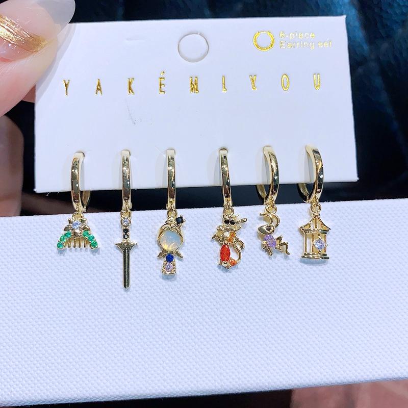 

New Arrival Colorful Crystal Fairy Tales Hoop Earrings Set for Women Gold Color Huggies Jewelry