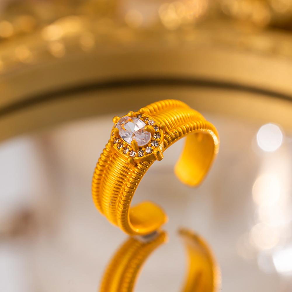Exquisite super flash zircon ring for girls, light luxury, high-end sense opening adjustable ring, simple real gold electroplating
