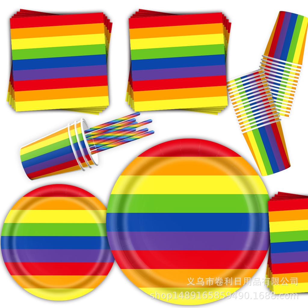 Rainbow Themed Birthday Party Supplies Rainbow Party Decoration Banner Flag Party Tablecloth Paper Plate Paper Cup