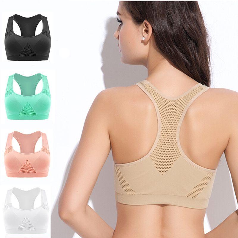 Women Breathable Padded Sports Bra With Hollow Out Design And Pure Color