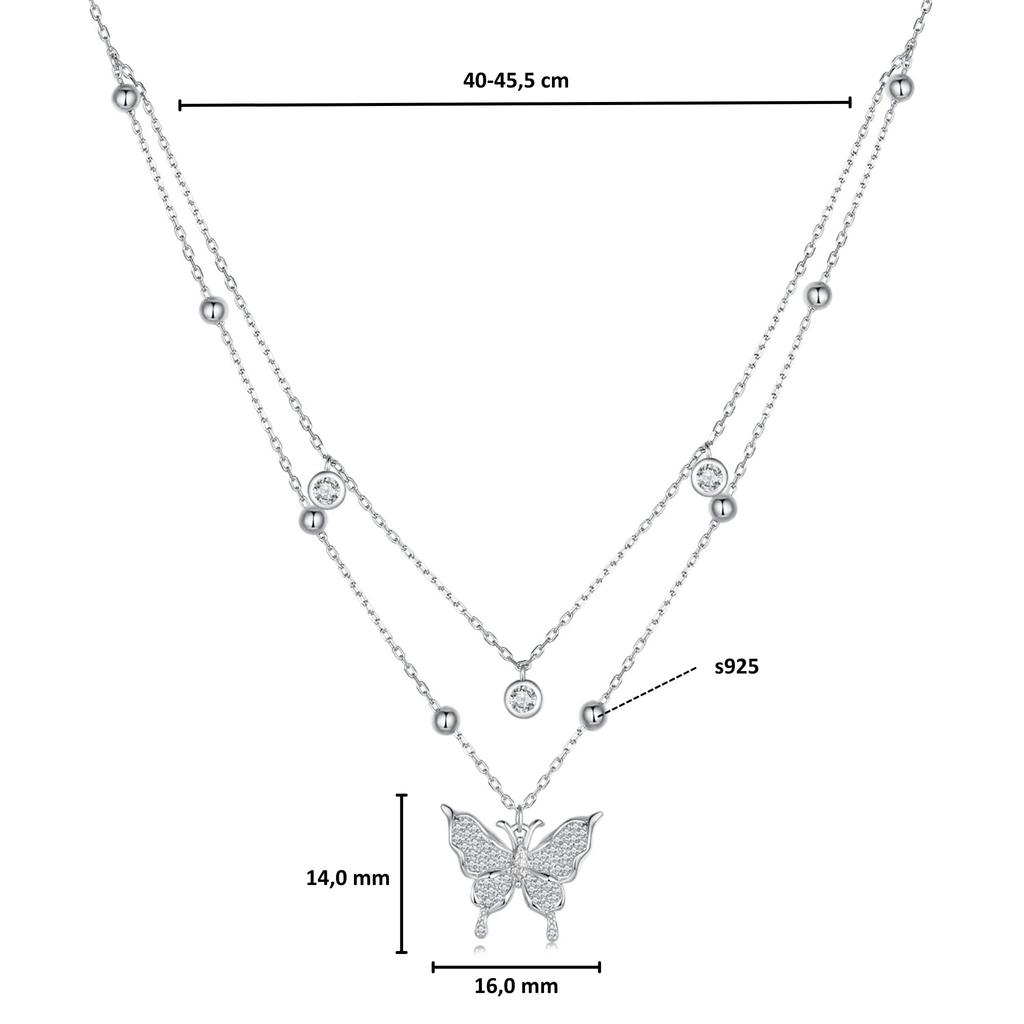 Silver Butterfly Necklace with Crystals, Adjustable Length