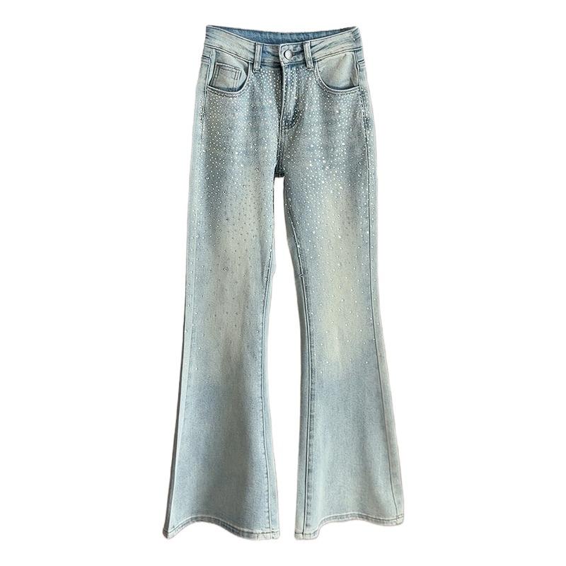 Small Gypsy Hot Diamond Slightly Pulled Jeans Women, Spring New High Waist Skinny Light Blue Flared Pants