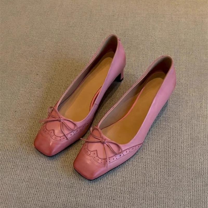 New Retro Bowknot Patent Leather Oxfords Women's Ballet Shoes Autumn Slip on Flat Casual Shoes Thick Heels Wine Red Loafer Pumps