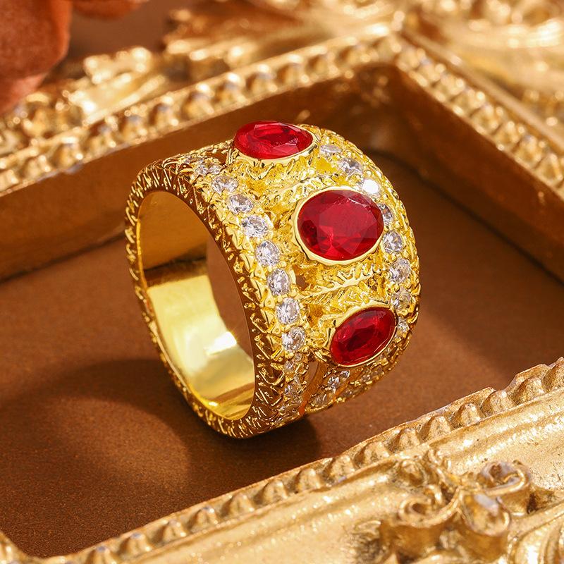 

2026 Palace Heavy Industries Goods Beautiful Ruby Small Detail Pattern, Wide Face Ring Index Finger Ring no. 6