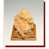 High-quality wooden carved Buddhist statue of Hotei made from cypress wood (15cm high x 11cm wide) - a good luck charm