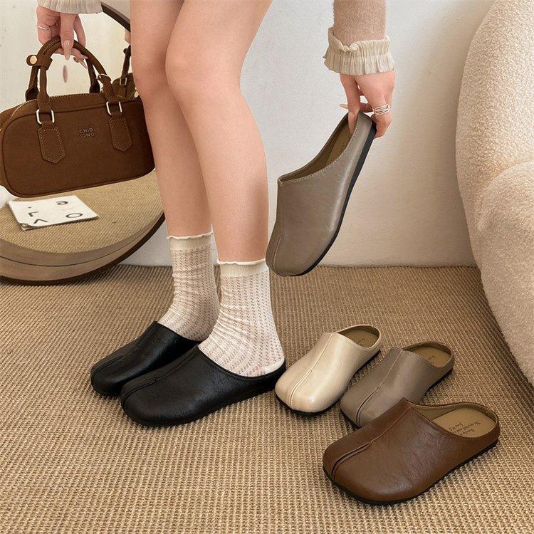 Brown Retro Pig's Trotter Bag Head Half Slippers Women's Shoes Wear 2025 Spring and Summer Commuting Lazy Half Tray Evening Single Shoes