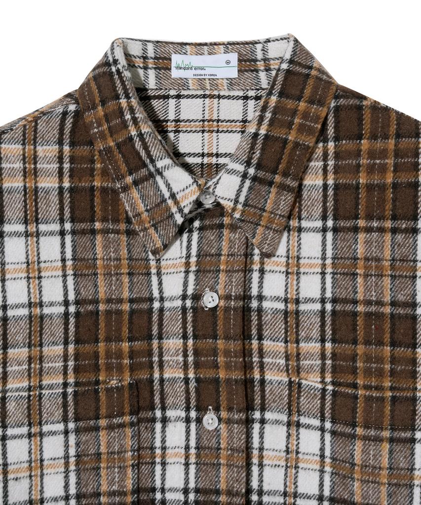 STANDARDERROR 87-Stan139 Legacy Mood Oversized Pocket Long Sleeve Check Shirt Jacket Brown