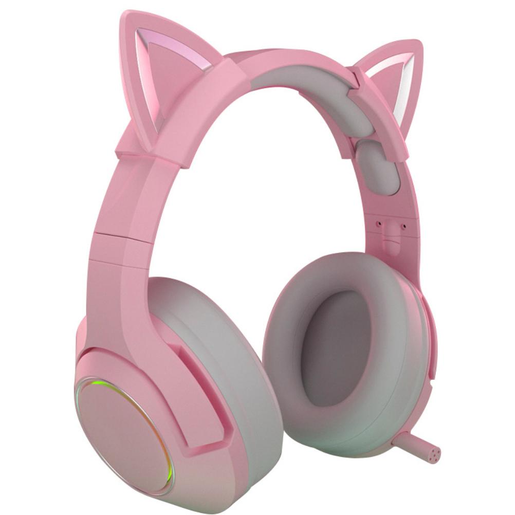 Süße Rosa Katzenohren Kopfhörer 3,5mm Kabelgebundenes Gaming Headset mit Mikrofon K9