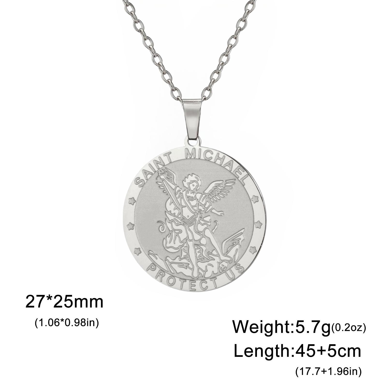 Jeshayuan Archangel Saint Michael Pendant Necklace For Men Christian Angel Amulet Stainless Steel Necklace Party Jewelry Gift 60cm