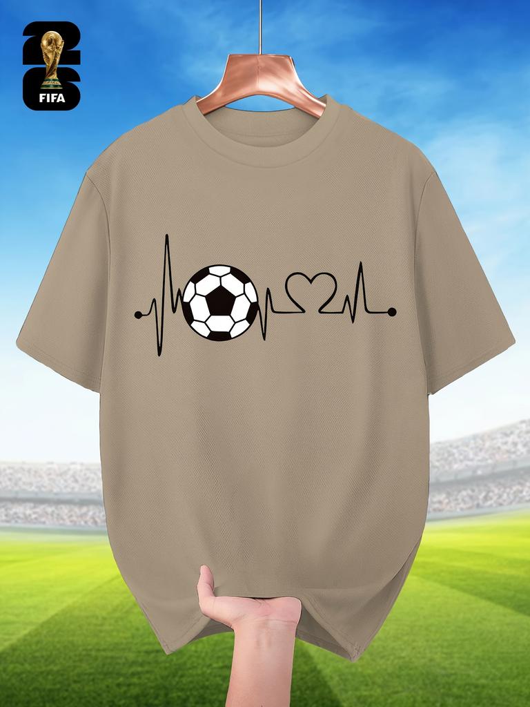 FIFA-themed Men's Breathable Short-sleeved T-shirt for Summer, Featuring a Football ECG Print