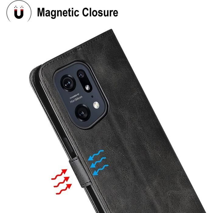 Protective Case - E.F.CONNECTION - for OPPO Find X5 Pro - Leather Effect - 2 Tempered Glasses