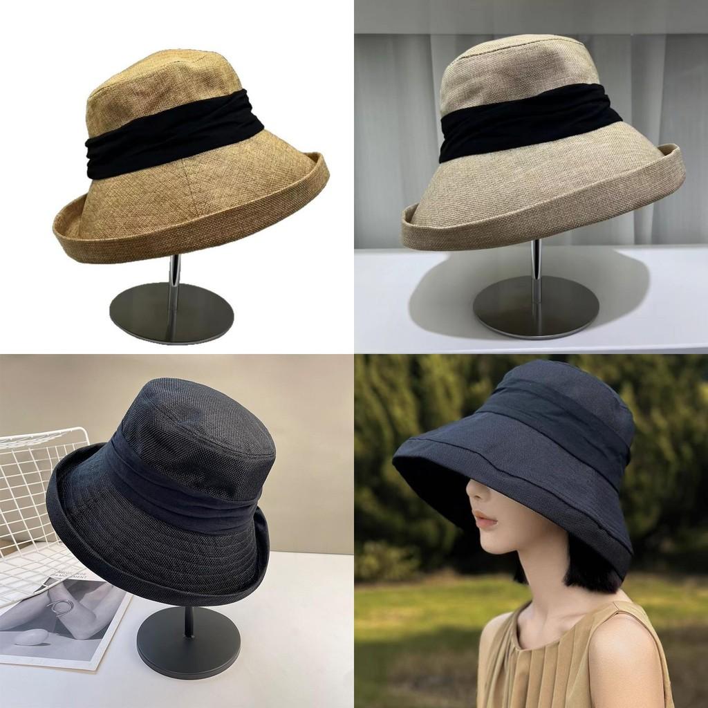 Linen Summer Fisherman Hat With Large Brim And Bow Decoration For Daily Wear