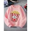 Girls' Crewneck Sweatshirt - Red And White Stripes Pattern Machine Washable, Spring And Autumn