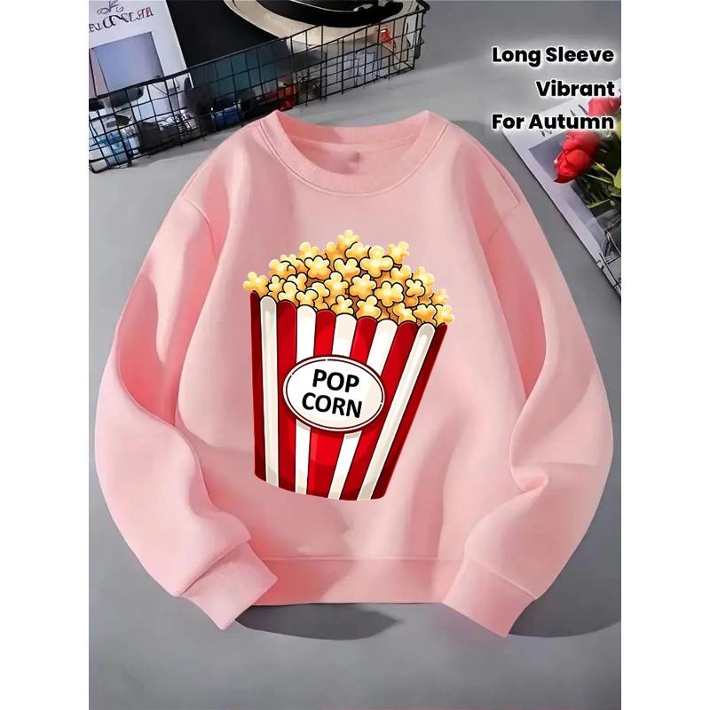 Girls' Crewneck Sweatshirt - Red And White Stripes Pattern Machine Washable, Spring And Autumn