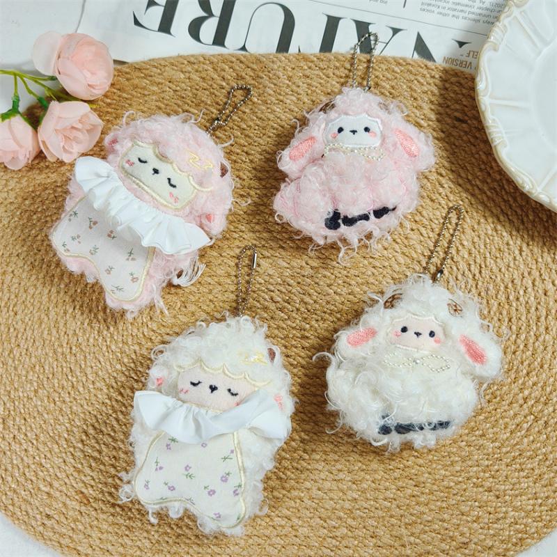 Sleeping Sheep Plush Pendant Cute Fluffy Ruffle Collar Mini Cartoon Stuffed Ornament for Crossbody Bag Decor Gifts for Teens