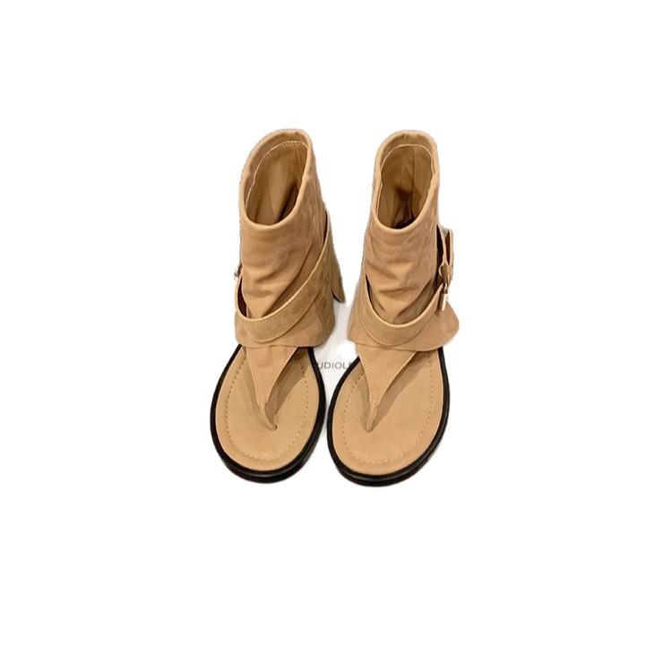 Grape Mother Same New Fashionable Spice Girl Round Head Toe Buckle Belt Outer Wear Medium Tube Cool Boots Spring and Summer Women Sandals Women