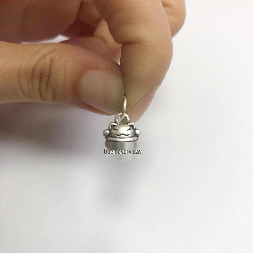 Sterling Silver 3D Lucky Cat Pendant - Cute Wealth Charm for Baby or Bestie Gift