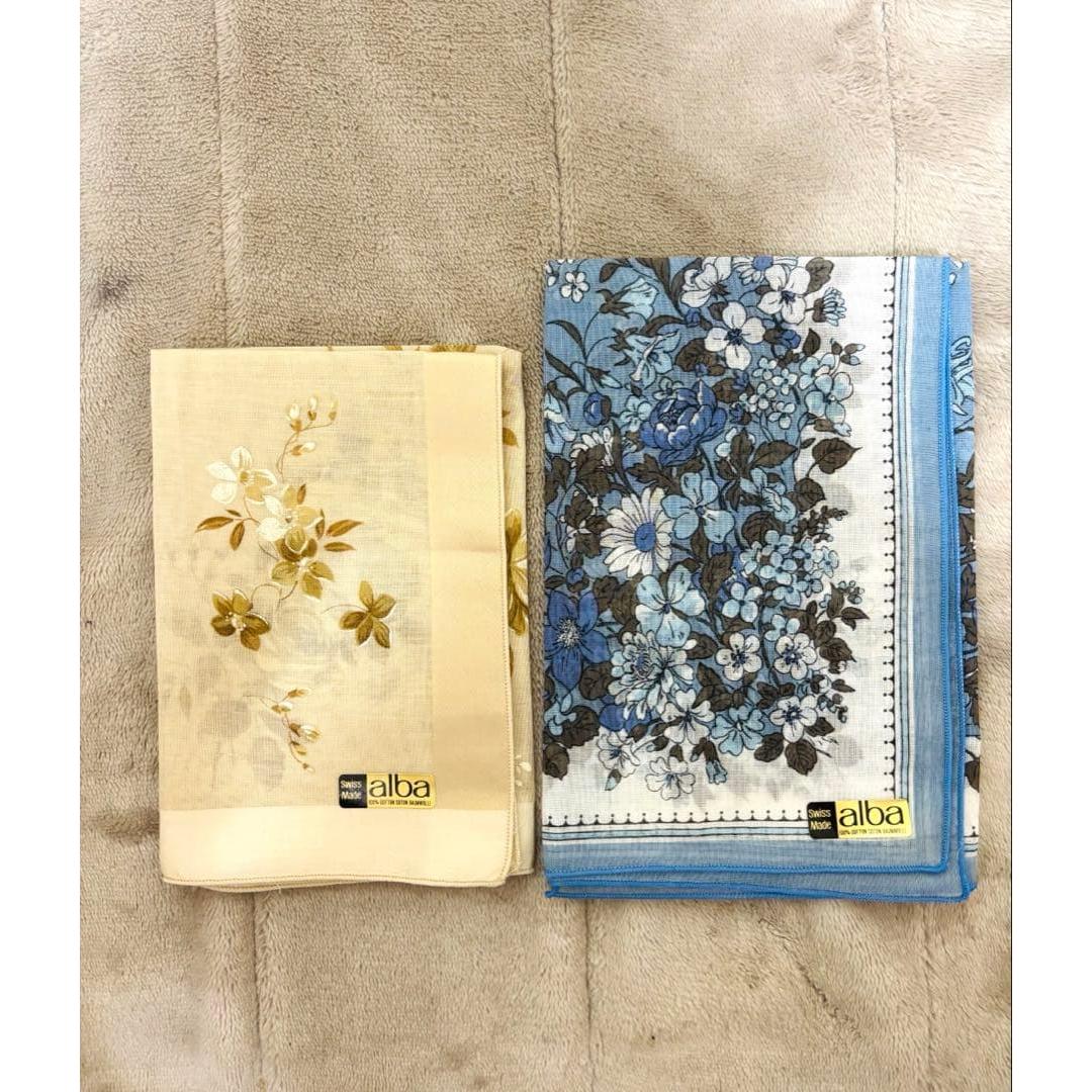 New and unused alba flower pattern handkerchief set made in Switzerland rare