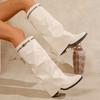 Long Boots Autumn New Sleeve Rhinestone Metal Buckle Soft Sole Non-Slip Trouser Bottom Block Heel Shoes