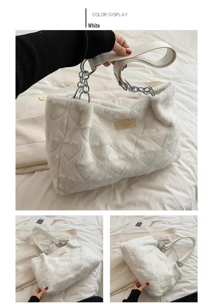 Women's Large Capacity Plush Tote: Autumn/Winter Japanese Korean Style, Casual Commuting Fur Shoulder Bag