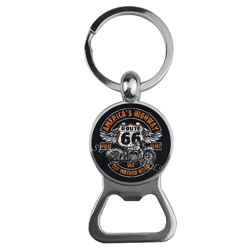 Klassische Amerikas Highway Route 66 Glas Cabochon Flaschenöffner Schlüsselanhänger Motorrad Schlüsselanhänger Für Männer Schmuck gray