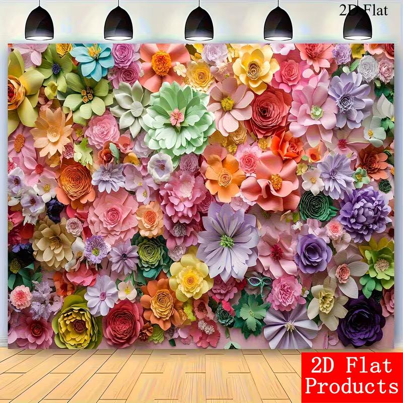 2D Multicolor Flower Wall Backdrop, Handmade Paper Flowers Party Photography Background