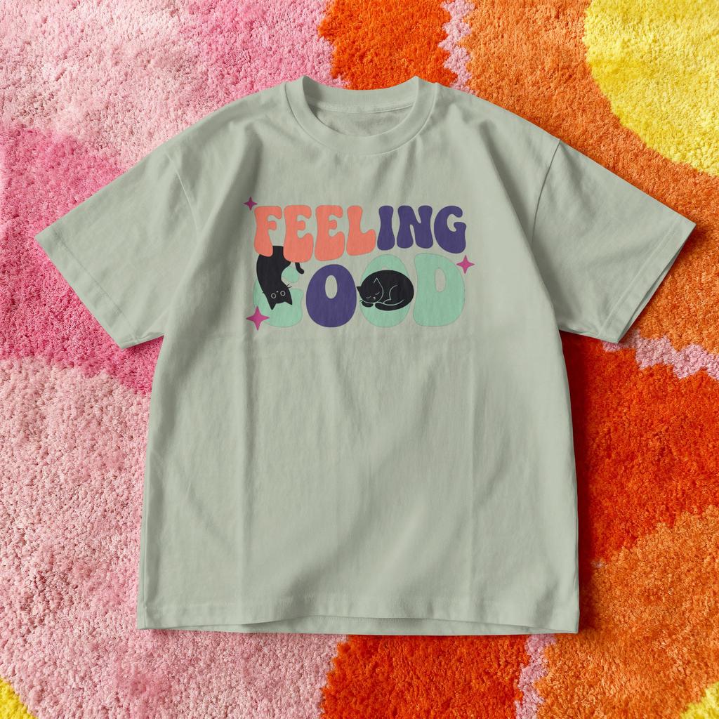 Feeling Good Shirt, Retro Positive Quote Tee, Colorful 70s Typography Graphic, Good Vibes Gift, Oversized Comfort Colors, Pet Owner Gift