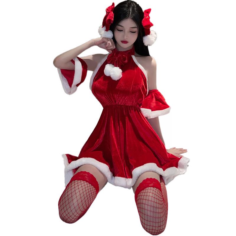 Red Sexy Backless Christmas Maid Dress - Holiday & Stage Performance Costume