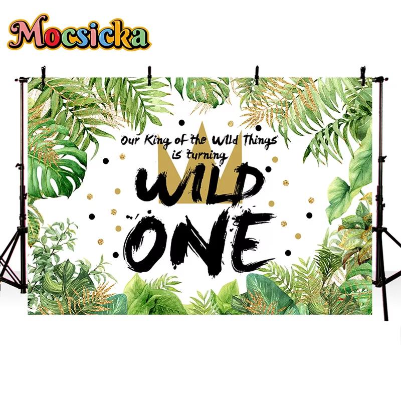 Mocsicka 1st Birthday Party Backdrop Forest Jungle Dinosaur Decoration Baby Portrait Photo Banner Studio Photography Background