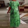 European-American Fashion Casual Vacation V-Neck Printed Long Dress with Short Sleeves