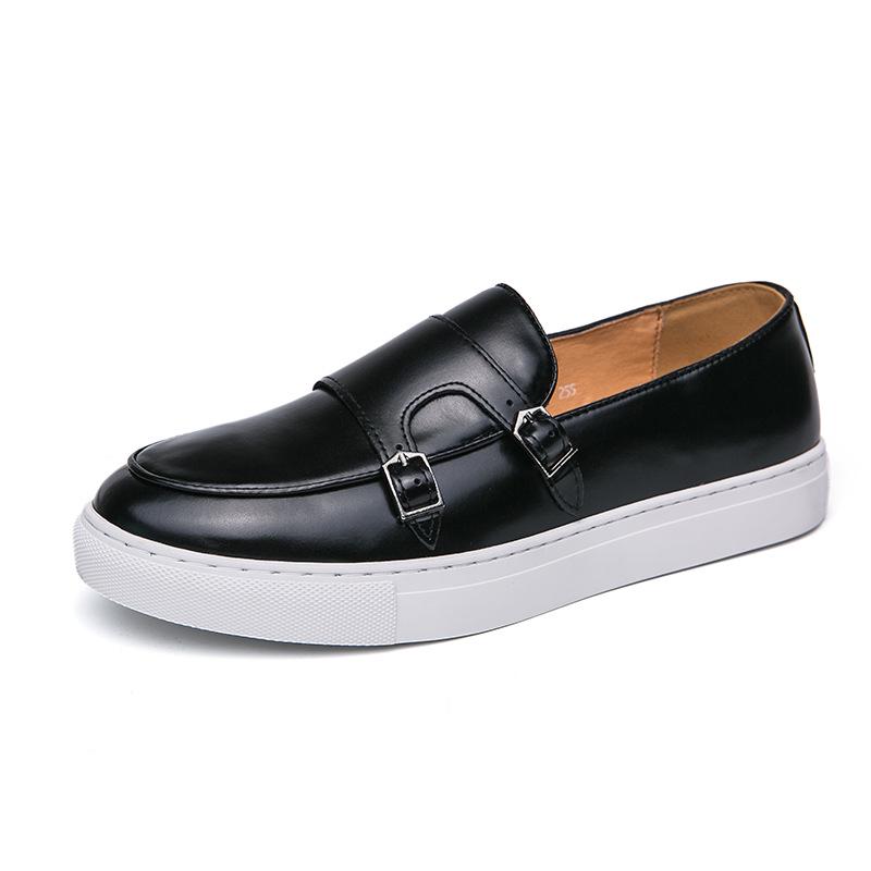 2023 Men's Plus-Size Double Buckle Casual Loafers, Low Top British Style