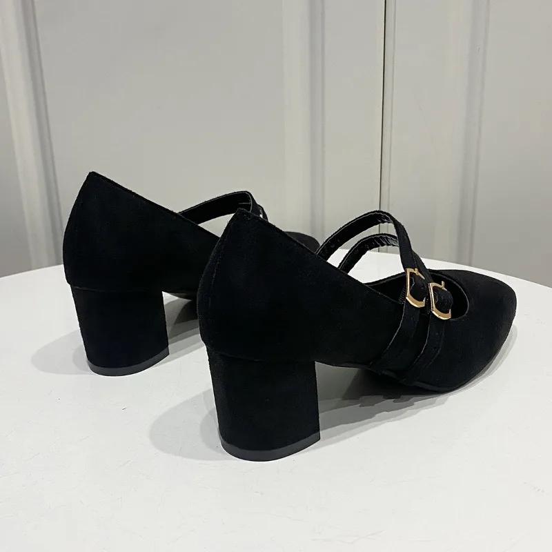 2025 New Shoes Female Buckle Strap Women's High Heels Round Toe Office and Career Hot Sale Plus Size Solid High Heels