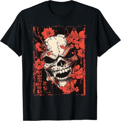 Demon Face Skull Japanese Art Devil Oni Harajuku Aesthetic T-Shirt(3)