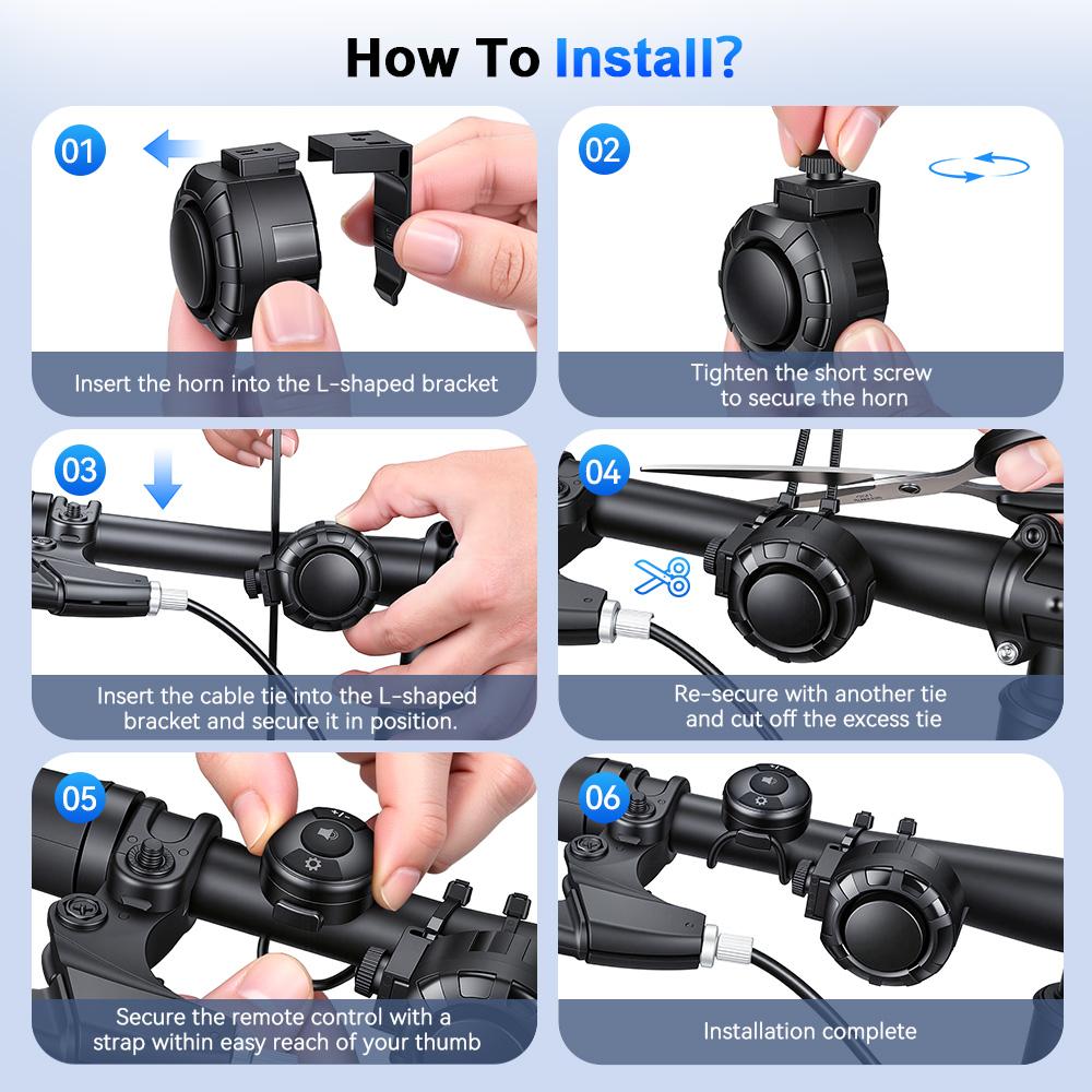 Rockbye Bicycle Electric Bell Horn 120dB USB Charge MTB Scooter Road Bike Handlebar Horn 6 Modes Alarm Ring Remote Control